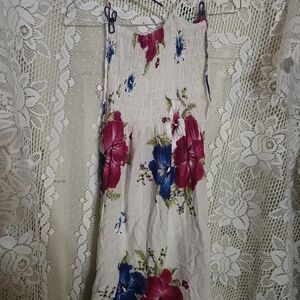 Floral Midi Dress in Pink and Blue W12 Stretch L29